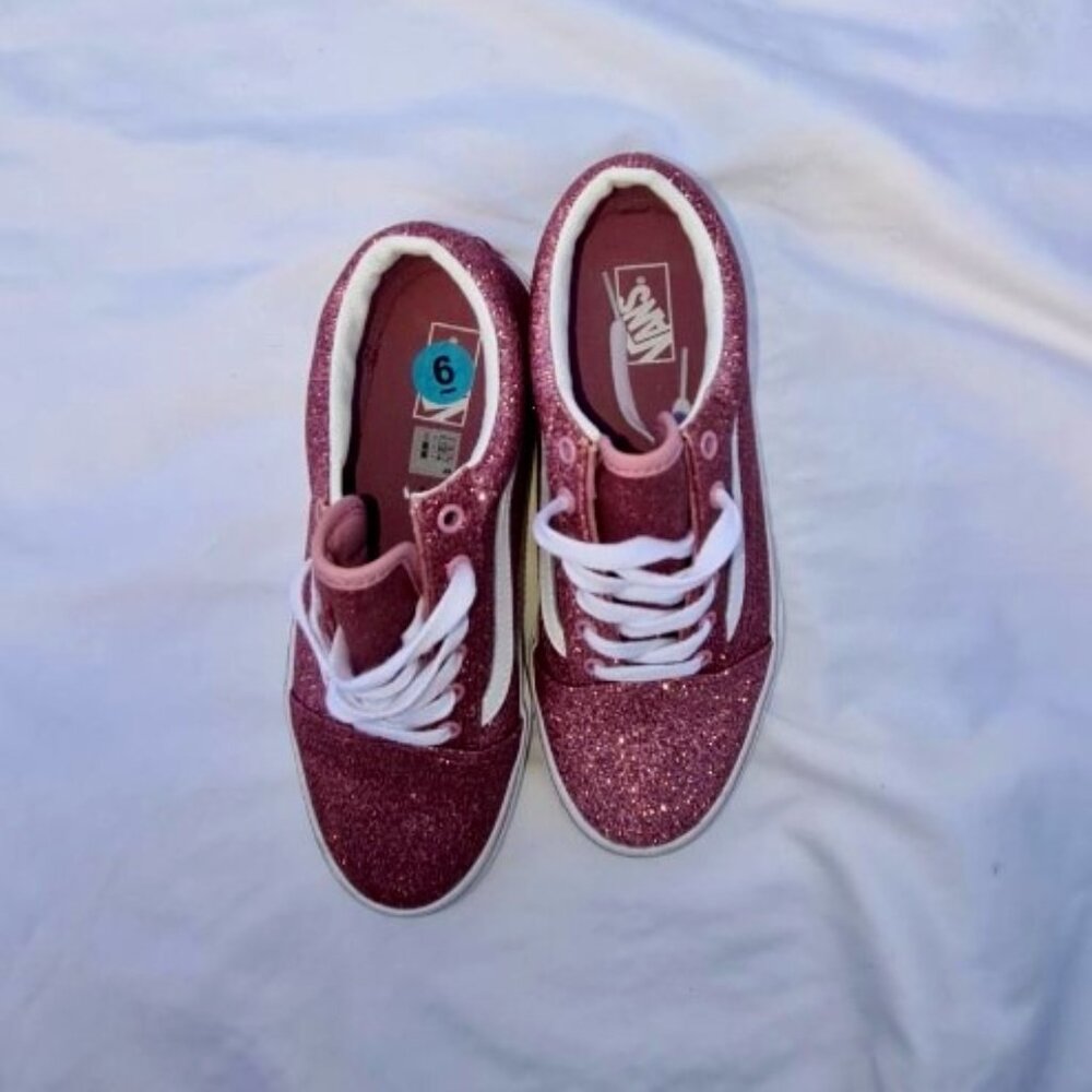 Girls Pink Glitter Vans Size 6